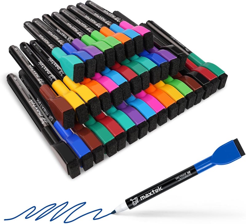 maxtek 36 Count Magnetic Dry Erase Markers, Fine Tip, 12 Colors, Low Odor Whiteboard Markers with Built-in Eraser - Image 1